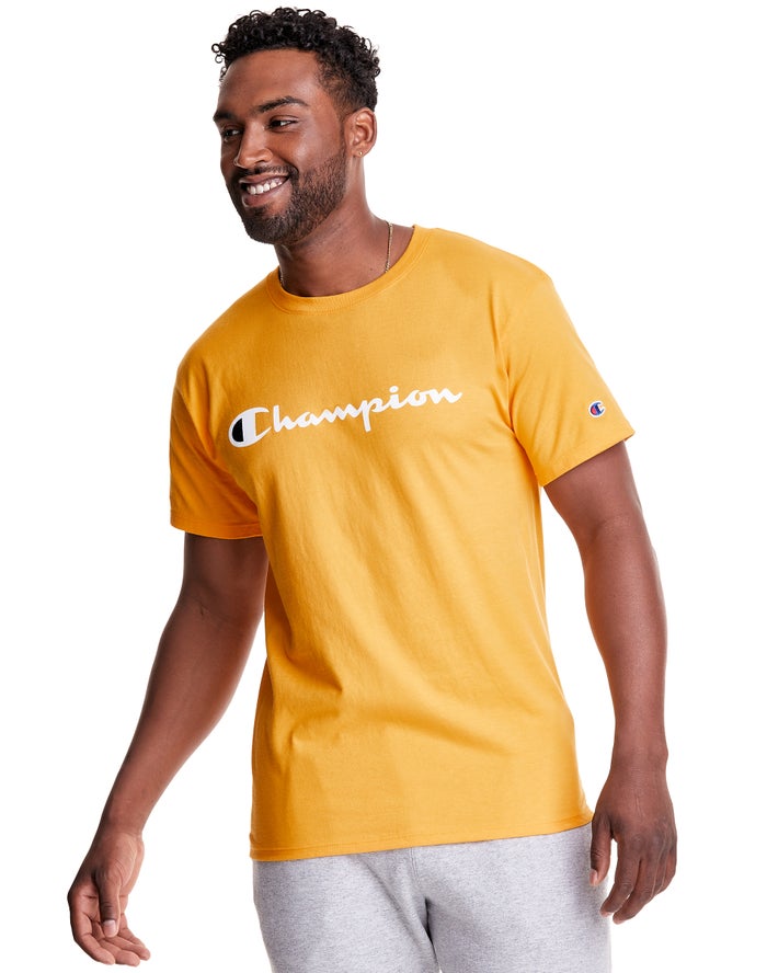 Champion Mens T-Shirt NZ - Classic Jersey Script Logo Yellow ( 6409-ANCWJ )